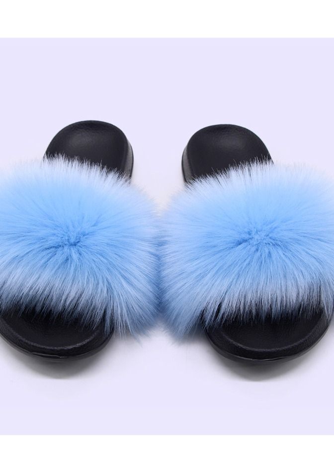 Stylish Women Faux Fur Open Toe Flat Slippers Sandals Non Slip Homewear Shoes