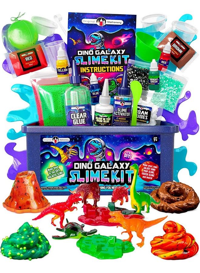 Dino Galaxy Slime Kit For Boys Glow In The Dark Slime Kit With Dino Toys & Awesome Addins Fun Slime Making Kit & Xmas Gift Idea