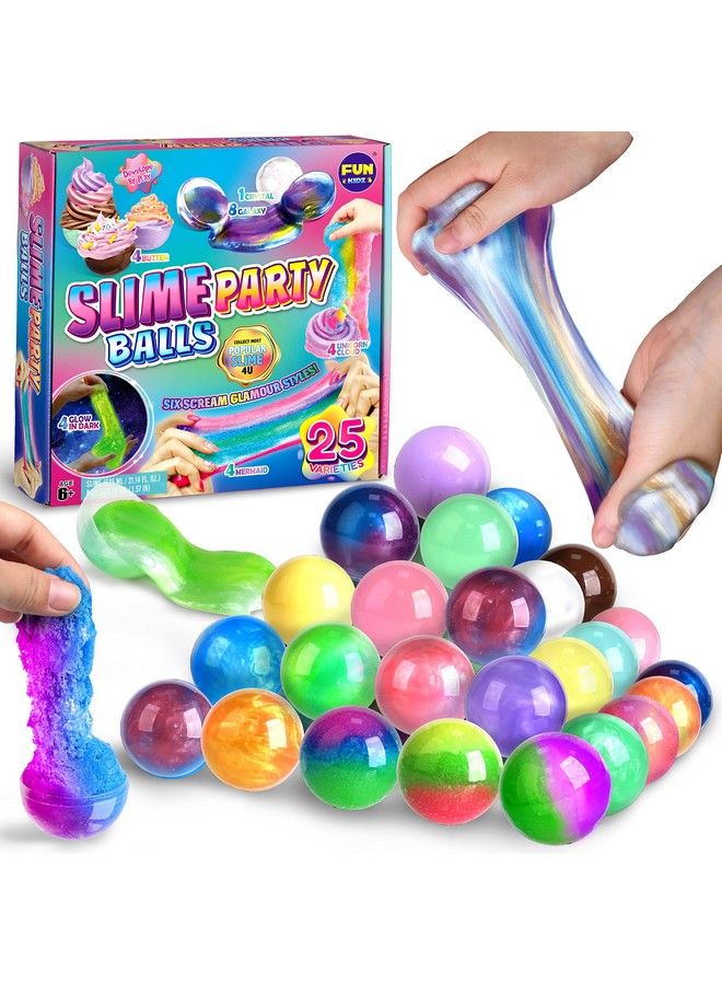 25 Variety Slime Balls Party Favors For Kids Funkidz Bulk Premade Slime Pack Gift Toys For Girls Boys 612 With Galaxy Butter Fluffy Cloud Unicorn Mermaid Glow Clear Slimes