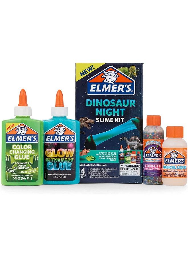 Elmer’S Glue Slime Kit Dinosaur Night Makes Color Changing And Glow In The Dark Slime Includes Liquid Glue And Slime Activator 4 Count