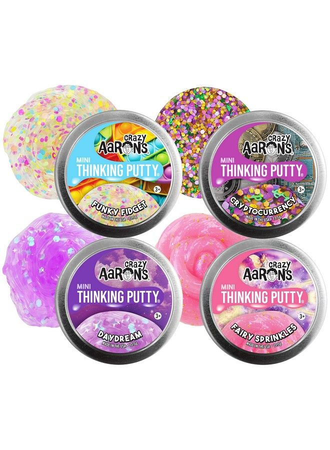 Crazy Aaron'S Putty Mini Tins Funky Fidget Daydream Cryptocurrency & Fairy Sprinkles Gift Set Bundle 4 Pack (13.3G Each)