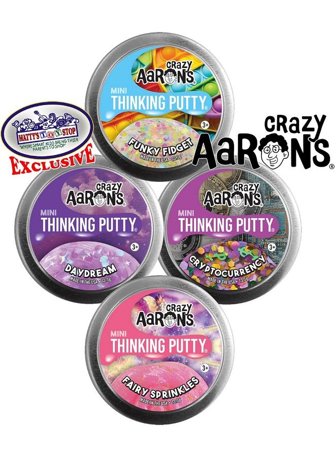 Crazy Aaron'S Putty Mini Tins Funky Fidget Daydream Cryptocurrency & Fairy Sprinkles Gift Set Bundle 4 Pack (13.3G Each)