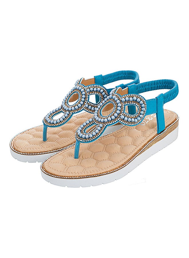 T-strap Elastic Band Sandals Blue