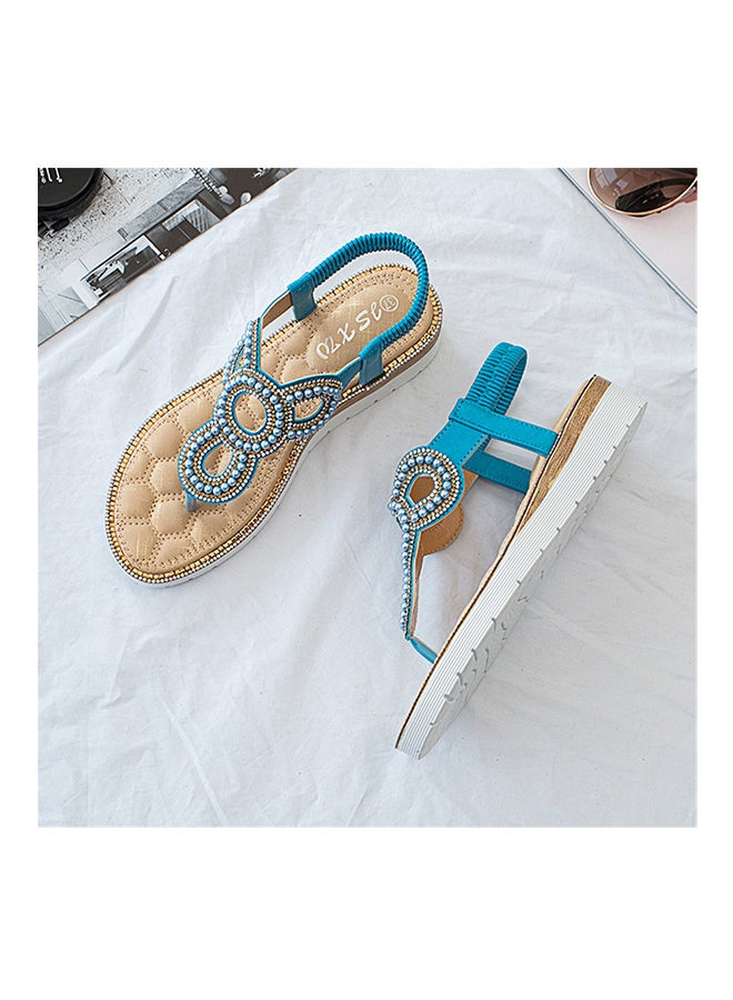 T-strap Elastic Band Sandals Blue