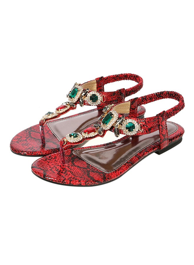 T-strap Crystal Elastic Band Sandals Red