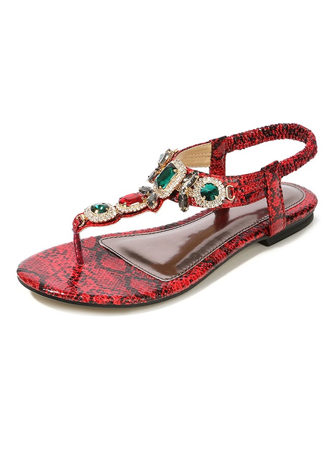 T-strap Crystal Elastic Band Sandals Red