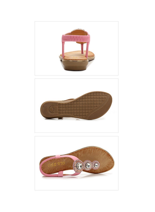 T-strap Crystal Elastic Band Sandals Pink