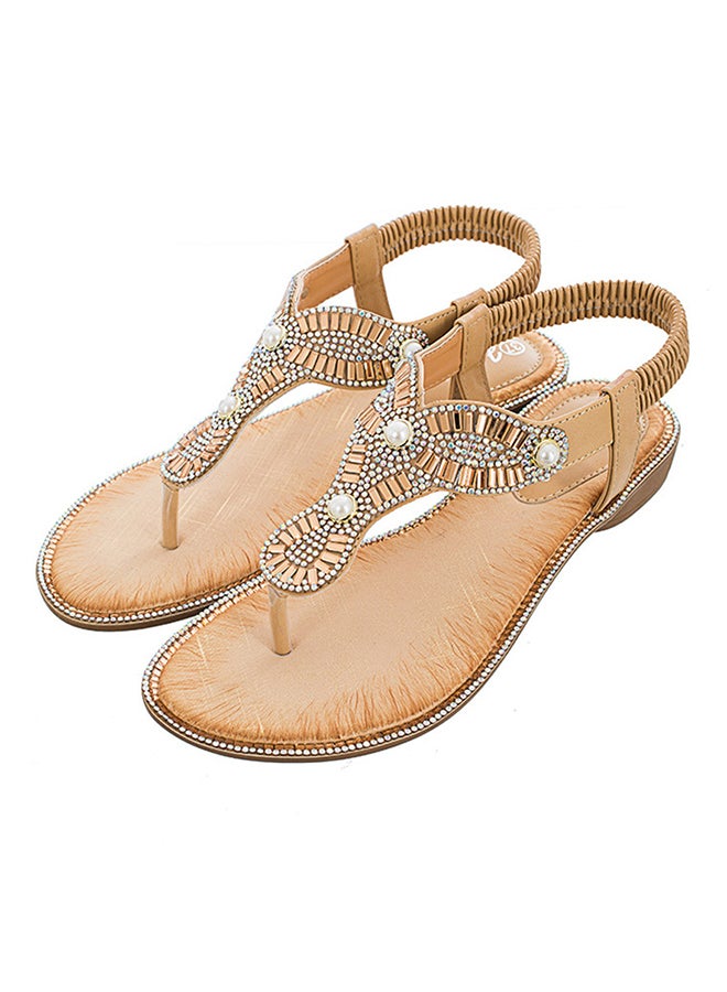 T-strap Elastic Band Sandals Beige