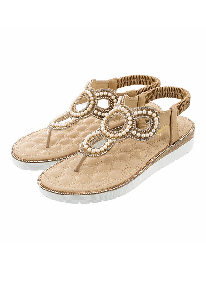 T-strap Elastic Band Sandals Beige