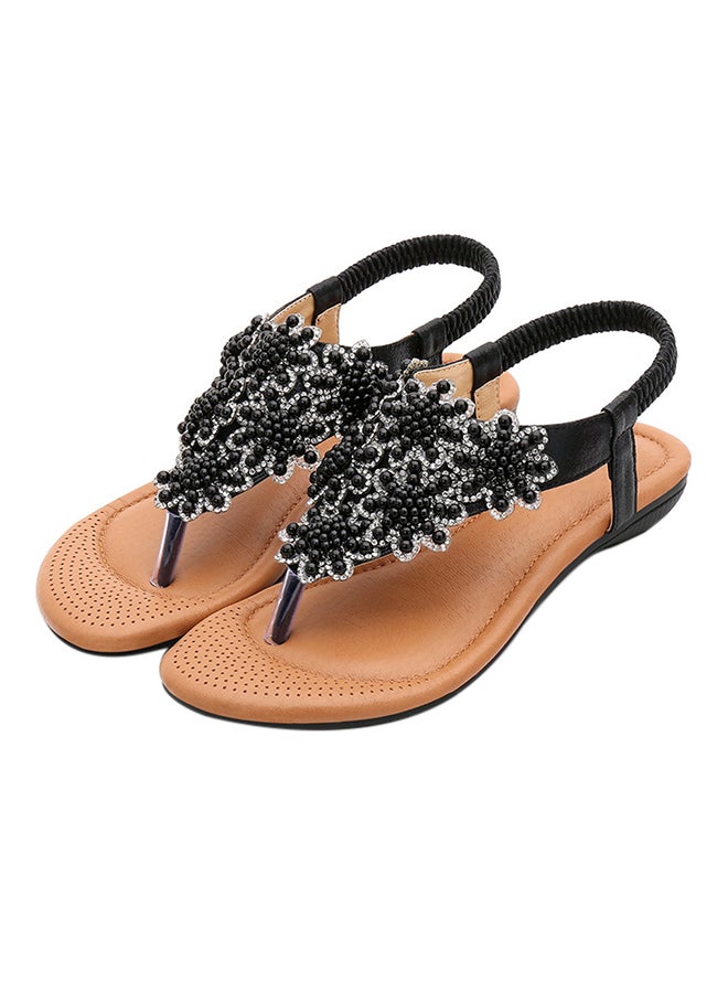 Fashion Flip Flops T-strap Elastic Band Sandals Black