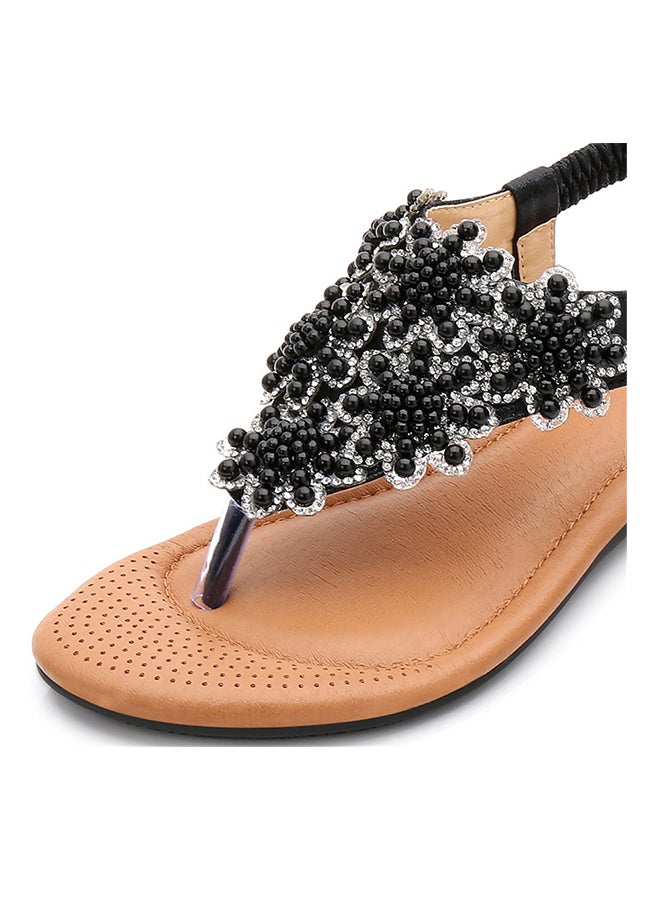 Fashion Flip Flops T-strap Elastic Band Sandals Black