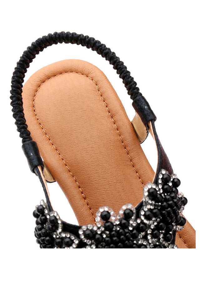 Fashion Flip Flops T-strap Elastic Band Sandals Black