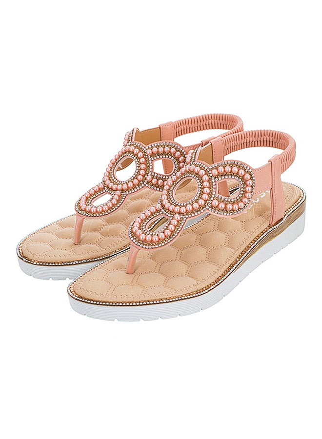 T-strap Elastic Band Sandals Pink