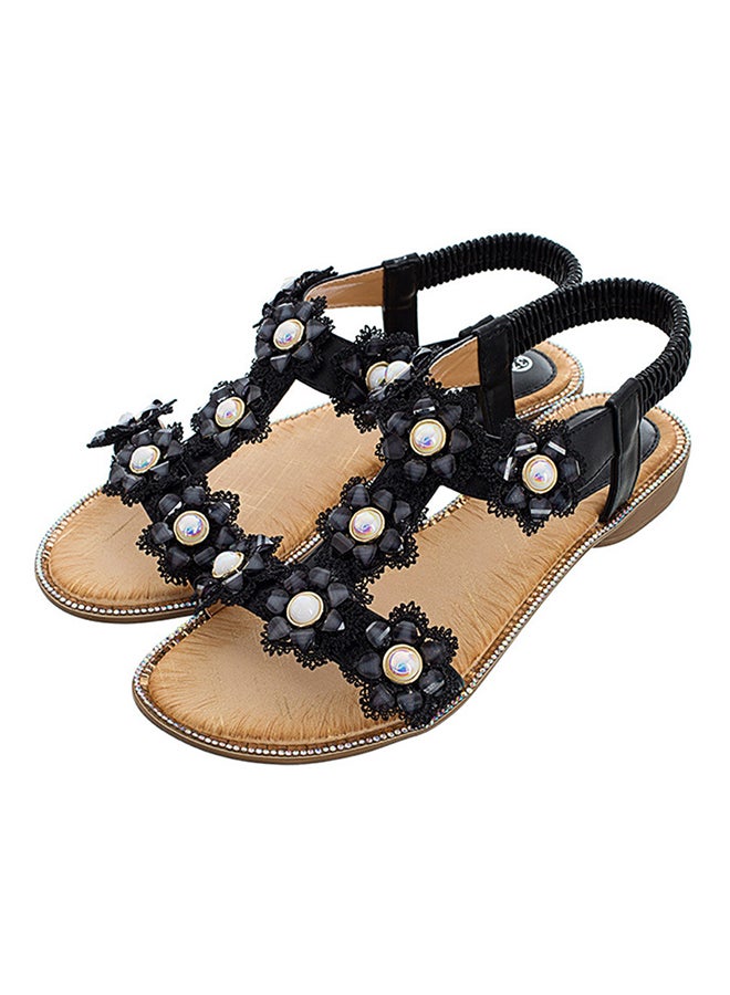 Bohemian Elastic Band Sandals Black