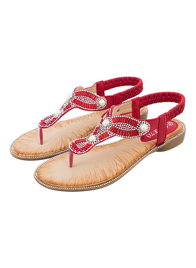 T-strap Elastic Band Sandals Red