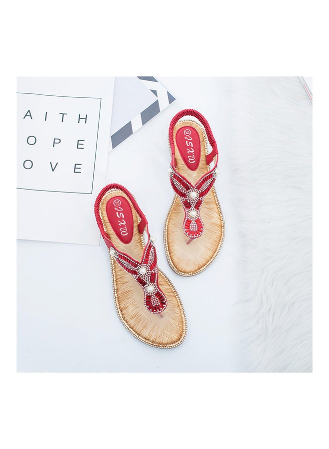 T-strap Elastic Band Sandals Red