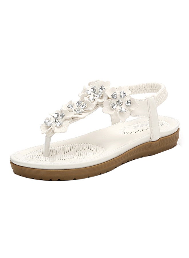 T-strap Elastic Band Sandals White