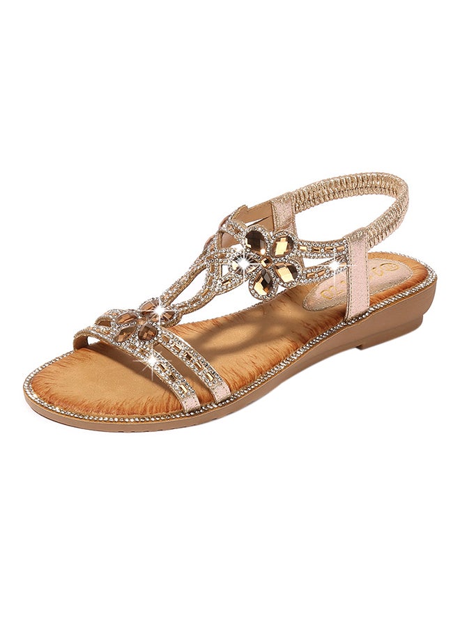 Bohemian Crystal Bling Elastic Band Sandals Gold