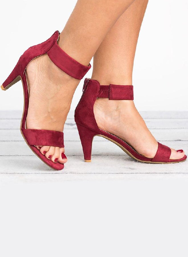 Ankle Strap Shoes High Heels Burgundy