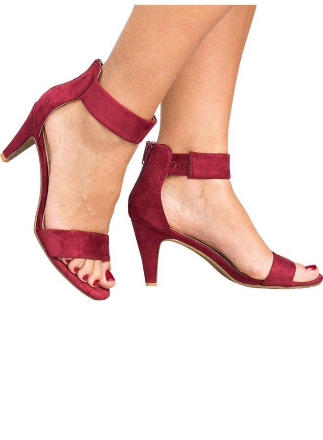 Ankle Strap Shoes High Heels Burgundy