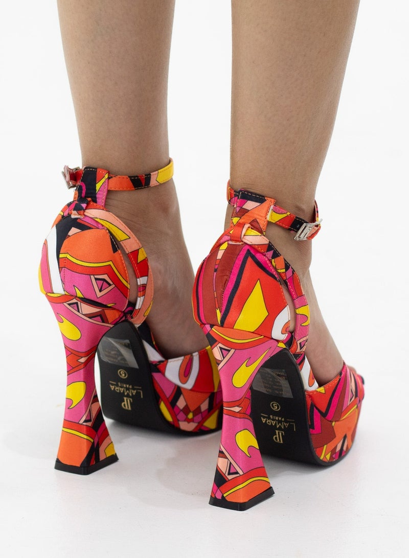 Darika printed multi-colored 13cm platform heel sandal fuschia