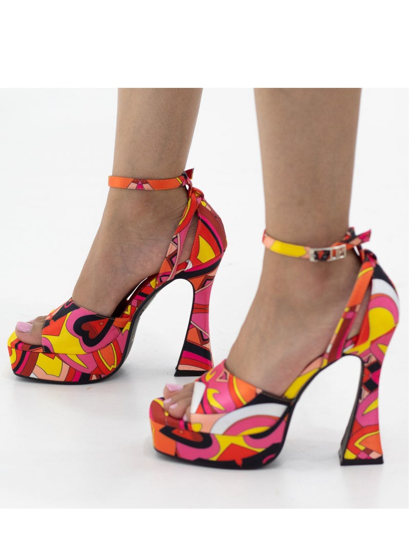 Darika printed multi-colored 13cm platform heel sandal fuschia