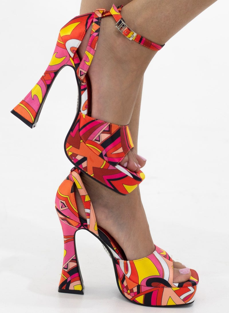 Darika printed multi-colored 13cm platform heel sandal fuschia