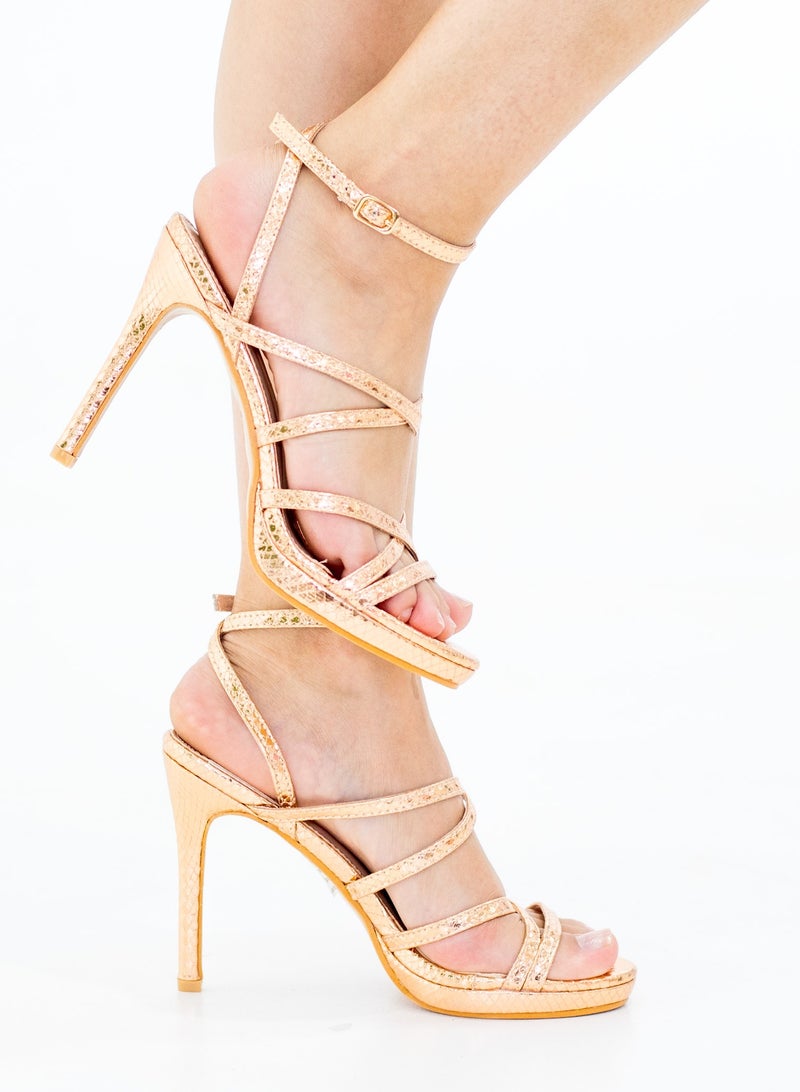 Nosipho strappy ankle strap sandal on a 11cm heel rose gold