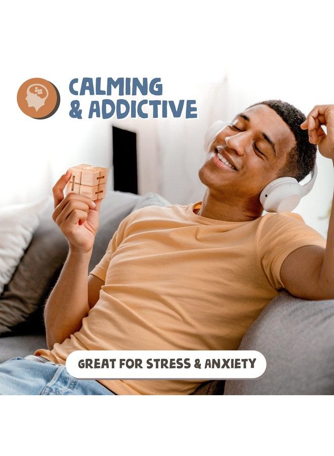 Wooden Large Infinity Cube Fidget Toy ; Ecofriendly Beechwood Fidget Cube For Adults ; Stimulating & Engaging Fidgets For Adults ; Teen Boy Toys ; Fidget Toys Adults ; Gifts For Teenage Boys