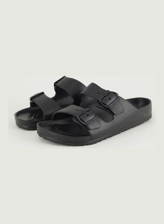 Casual Comfortable Buckle Detail Slip-On Arabic Sandals Black