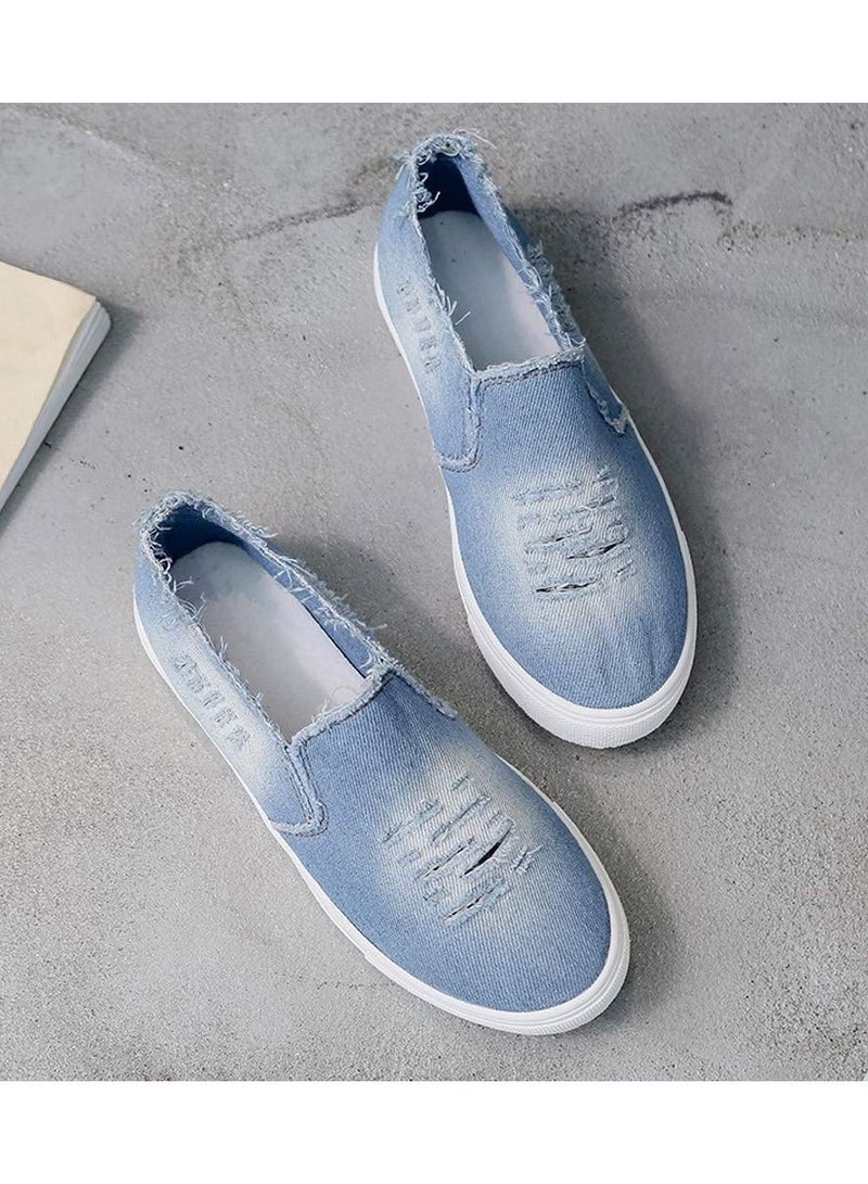 Fashion Unisex  Shoes Round Toe Trainers Solid Color Denim Shoes Comfortable Soles Slip-On Simple Flats Fashion Sneakers