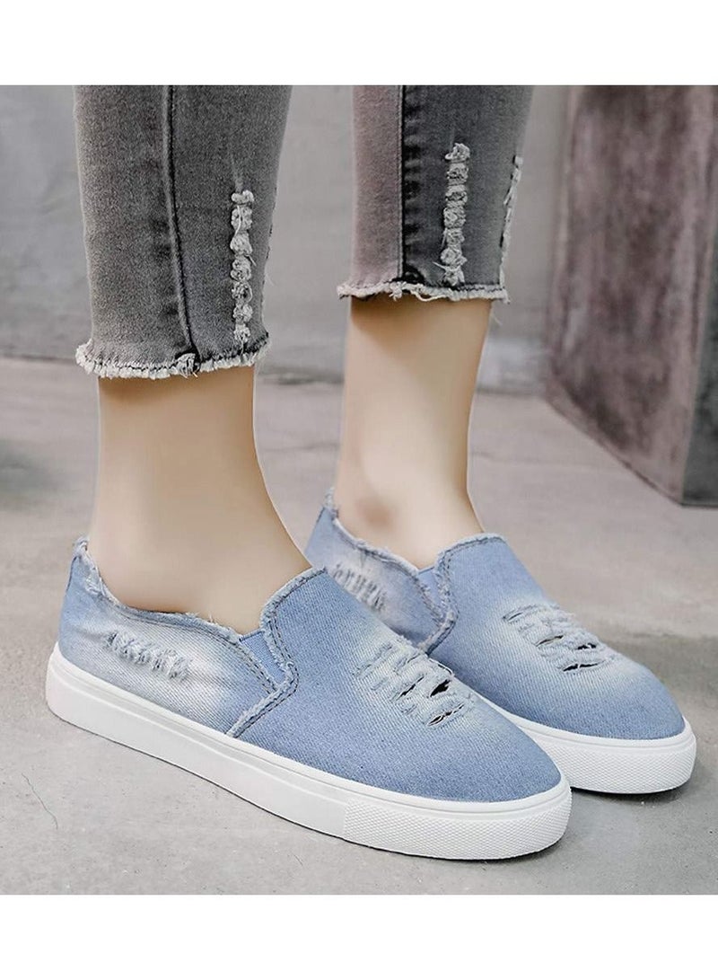 Fashion Unisex  Shoes Round Toe Trainers Solid Color Denim Shoes Comfortable Soles Slip-On Simple Flats Fashion Sneakers