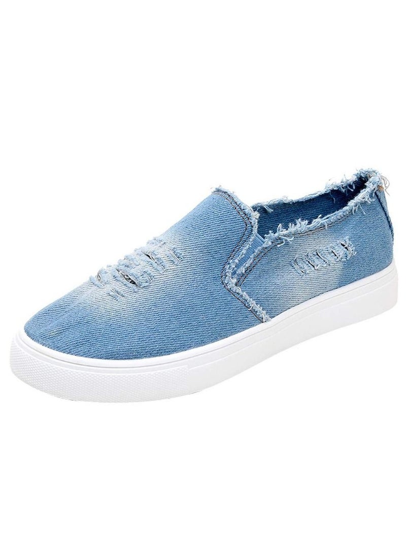 Fashion Unisex  Shoes Round Toe Trainers Solid Color Denim Shoes Comfortable Soles Slip-On Simple Flats Fashion Sneakers