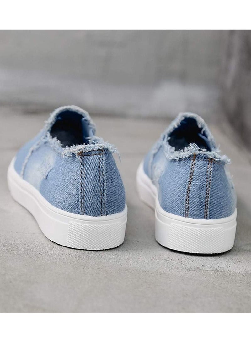 Fashion Unisex  Shoes Round Toe Trainers Solid Color Denim Shoes Comfortable Soles Slip-On Simple Flats Fashion Sneakers