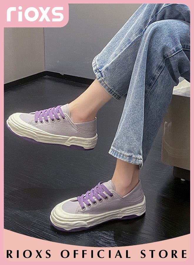 Women's Fashionable Casual Canvas Shoes, Low Top Sneakers with Non-slip Rubber Sole, Classic Lace Up Lightweight Shoes, Suitable for Work, Sports, Shopping, Hiking, Running and Other Occasions