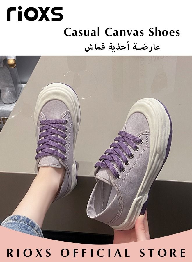 Women's Fashionable Casual Canvas Shoes, Low Top Sneakers with Non-slip Rubber Sole, Classic Lace Up Lightweight Shoes, Suitable for Work, Sports, Shopping, Hiking, Running and Other Occasions