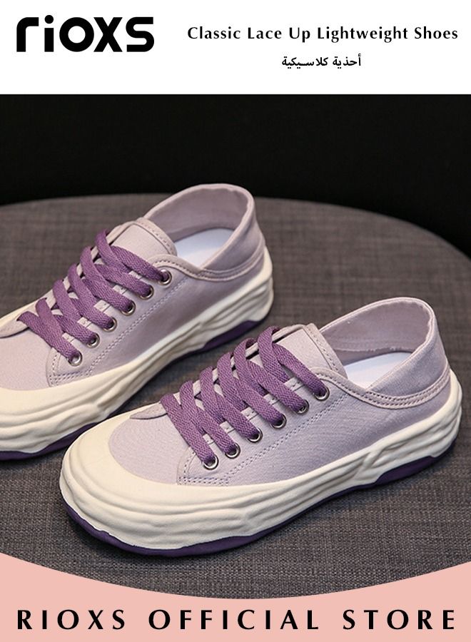 Women's Fashionable Casual Canvas Shoes, Low Top Sneakers with Non-slip Rubber Sole, Classic Lace Up Lightweight Shoes, Suitable for Work, Sports, Shopping, Hiking, Running and Other Occasions