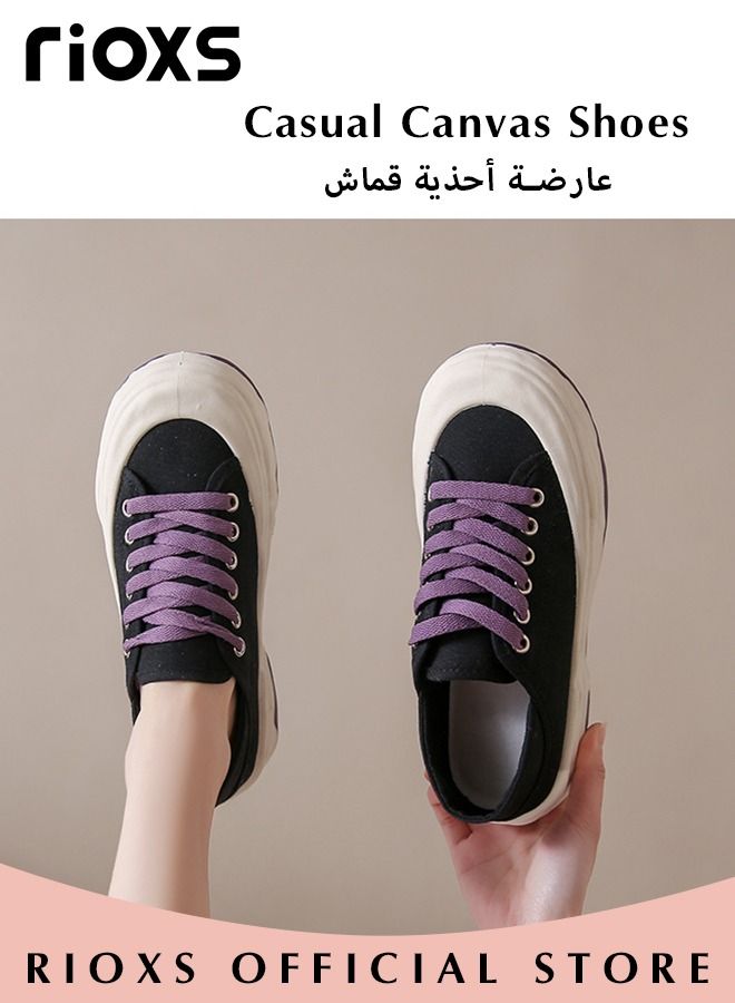 Women's Fashionable Casual Canvas Shoes, Low Top Sneakers with Non-slip Rubber Sole, Classic Lace Up Lightweight Shoes, Suitable for Work, Sports, Shopping, Hiking, Running and Other Occasions