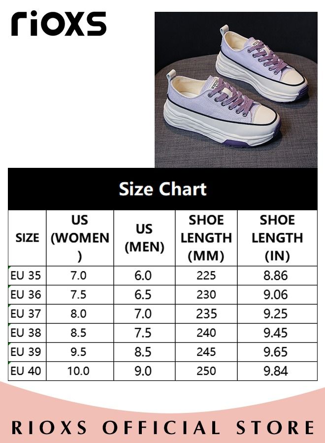 Fashion Thick Sole Canvas Shoes for Women, Casual Low Top Lace up Sneakers with Non-slip Rubber Sole, Ladies Classic Breathable Walking Shoes, Perfect for Casual Everyday Wear and Other Occasions