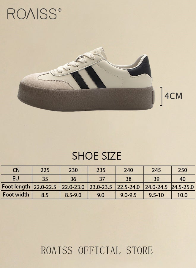 Women Platform Training Shoes Thick Soled Soft Leather Color Block Elevator Sneakers Perfect for Casual Sports Style
