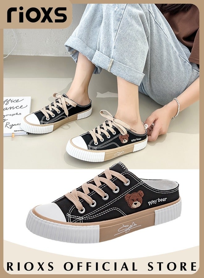 Women's Casual Canvas Low Top Sneakers, Classic Lace-up Lightweight Shoes, Fashionable Flat Sandals, Versatile Canvas Shoes, Suitable for Casual Occasions and Any Outdoor Activities