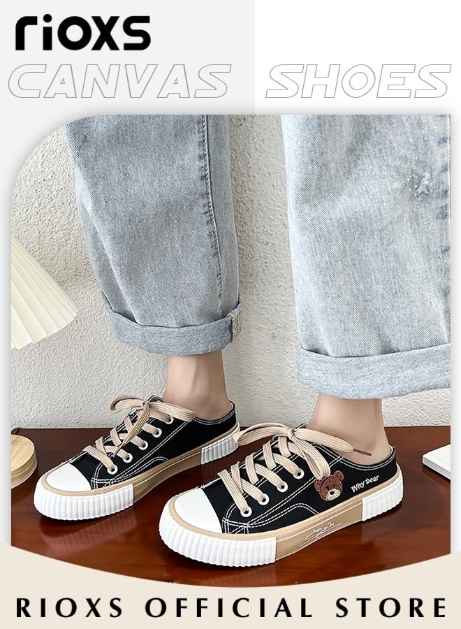 Women's Casual Canvas Low Top Sneakers, Classic Lace-up Lightweight Shoes, Fashionable Flat Sandals, Versatile Canvas Shoes, Suitable for Casual Occasions and Any Outdoor Activities