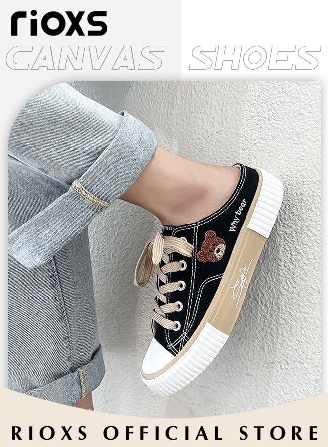 Women's Casual Canvas Low Top Sneakers, Classic Lace-up Lightweight Shoes, Fashionable Flat Sandals, Versatile Canvas Shoes, Suitable for Casual Occasions and Any Outdoor Activities