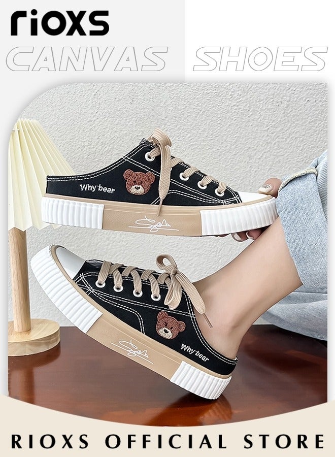 Women's Casual Canvas Low Top Sneakers, Classic Lace-up Lightweight Shoes, Fashionable Flat Sandals, Versatile Canvas Shoes, Suitable for Casual Occasions and Any Outdoor Activities