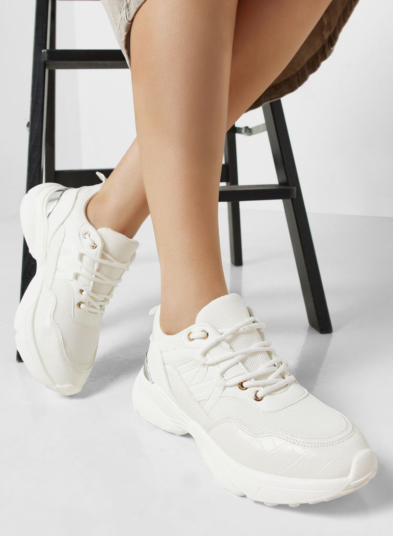 Croc And Texture Wedge Sneaker