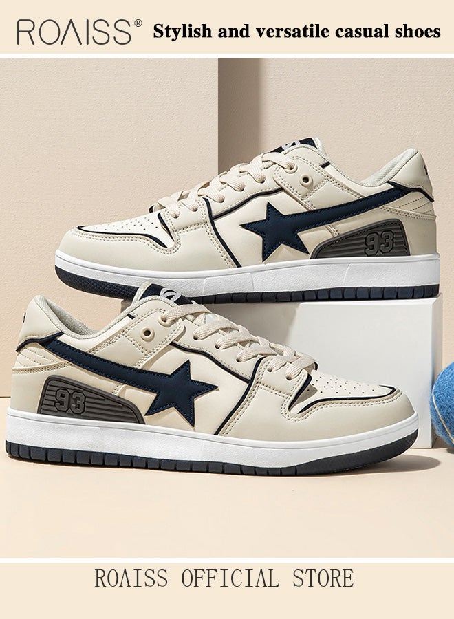 Women Casual Sneakers with Star Elements Versatile Women Flat Shoes Front Lace Up Design Rubber Outsole for Slip Resistance and Durability Fashionable Women Sports Shoes Personalized and Versatile
