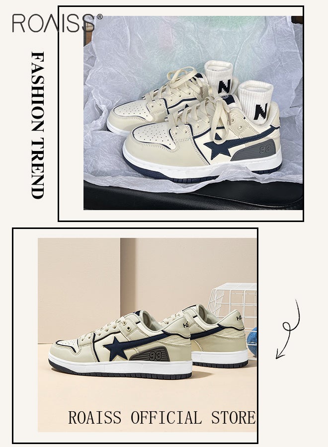 Women Casual Sneakers with Star Elements Versatile Women Flat Shoes Front Lace Up Design Rubber Outsole for Slip Resistance and Durability Fashionable Women Sports Shoes Personalized and Versatile