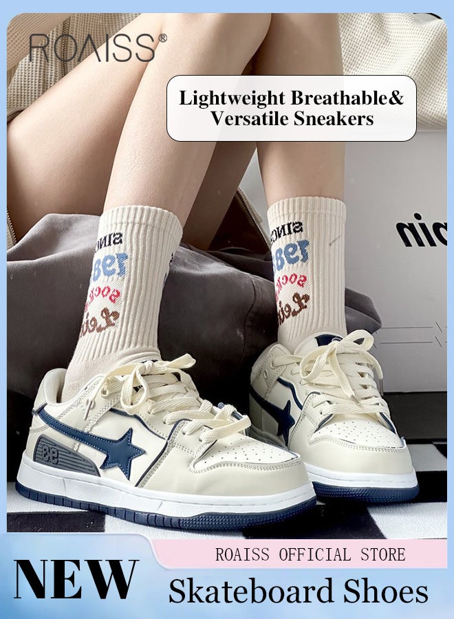 Women Casual Sneakers with Star Elements Versatile Women Flat Shoes Front Lace Up Design Rubber Outsole for Slip Resistance and Durability Fashionable Women Sports Shoes Personalized and Versatile