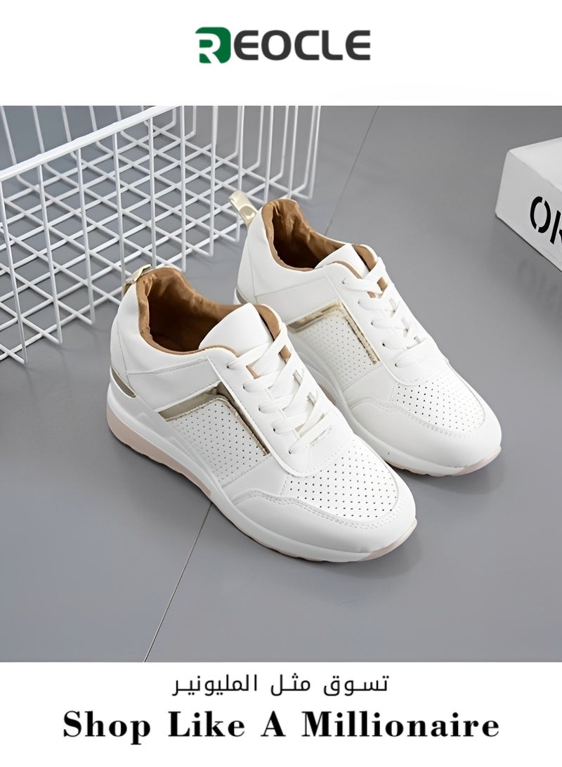 Women's Sneakers with High Heel Wedge Dressy Platform Hidden Wedge Tennis Shoes Lightweight Fashion Heeled Sneakers Lace Up