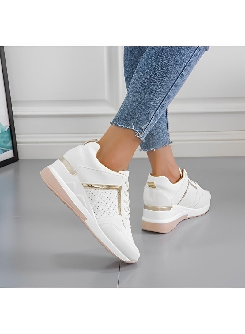 Women's Sneakers with High Heel Wedge Dressy Platform Hidden Wedge Tennis Shoes Lightweight Fashion Heeled Sneakers Lace Up